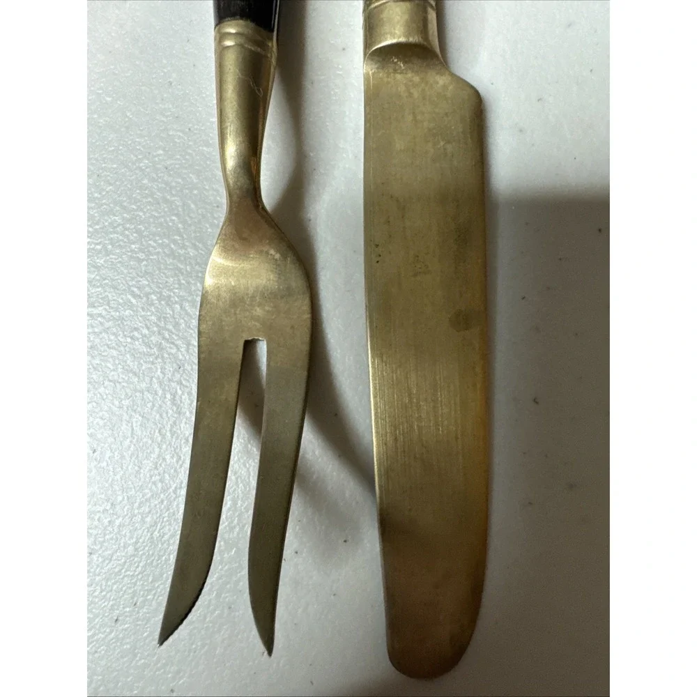 Siam Thailand Praying Buddha Brass Wood Fork Knife‎ 6